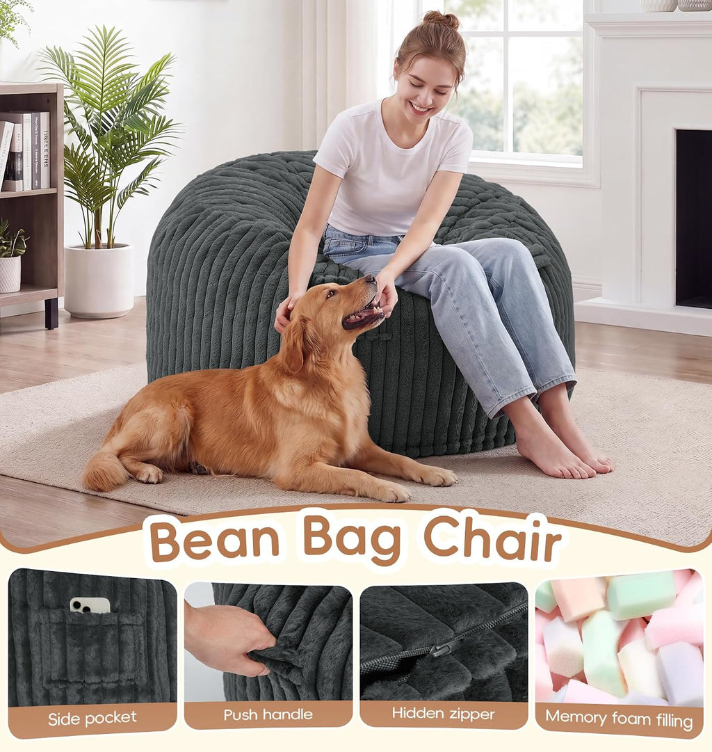 Bean Bag Chair Giant Beanbag with Filling Memory Foam Living Room Adult 3FT | Breathable Washable Removable Cover,Comfy Lounging Gaming Bedroom Dorm,Large Big Giant Oversized Beanbag Chairs,Dark Grey