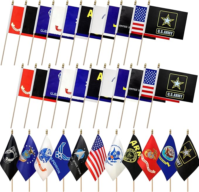 22 Pack All Branches Military Service Flags Set Small Mini Army Armed Forces Handheld Flag on Stick for Veterans Day,Memorial Day Decorations,5x8 Inch