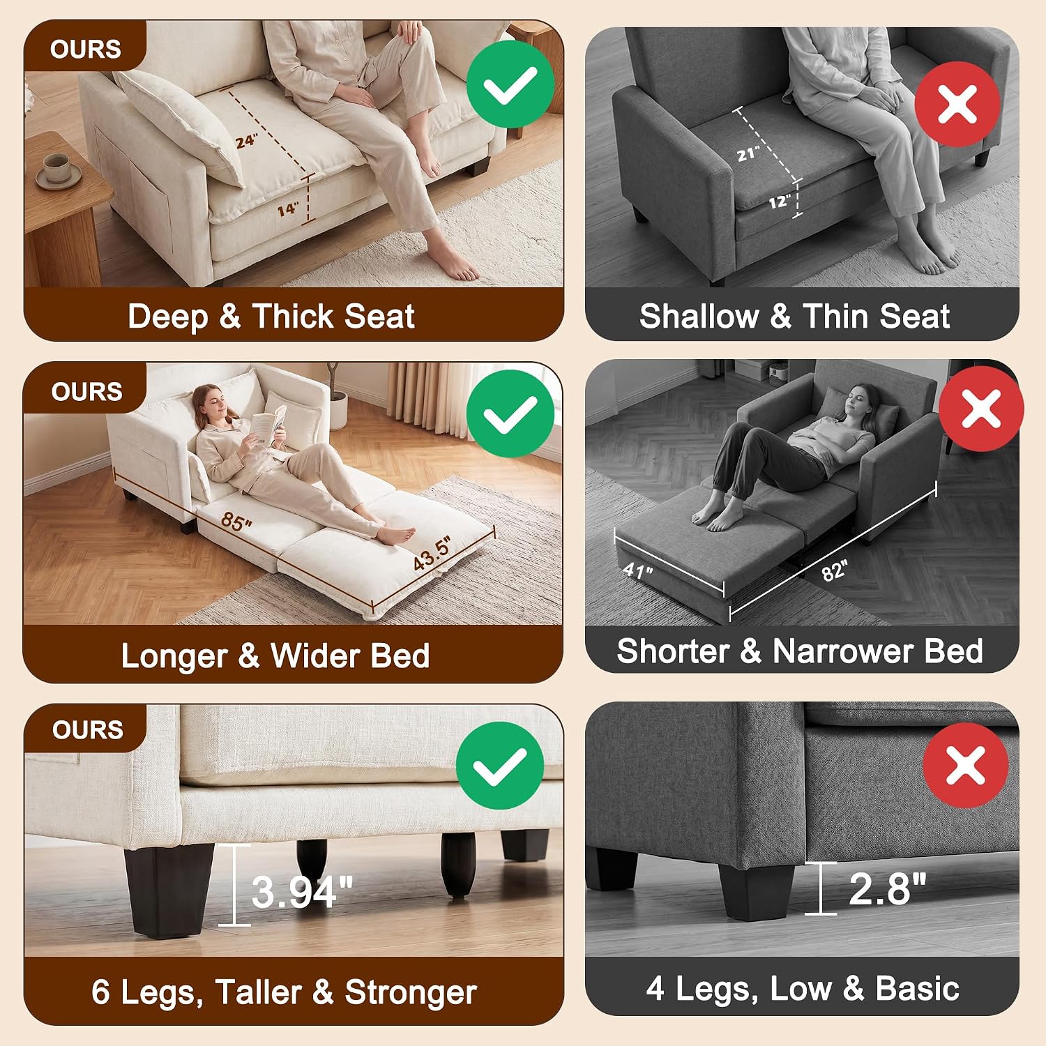 49" Loveseat Sofa Bed, 2 in 1 Convertible Small Sofa Pull Out Couch Bed Chenille Deep 2 Seat Sleeper Twin XL Futon Mattress for Small Spaces Living Room Bedroom Apartment Office, Beige