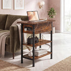 GRUSIGN End Table with Charging Station, Flip Top Side Table with USB Ports and Outlets, 3-Tier Small Side Table with Storage for Small Space, End Tables for Living Room/Bedroom, Rustic Brown