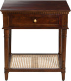 Creative Co-Op Maxwelton Solid Wood End Table with Drawer and Woven Cane Storage Shelf, Dark Chestnut and Natural