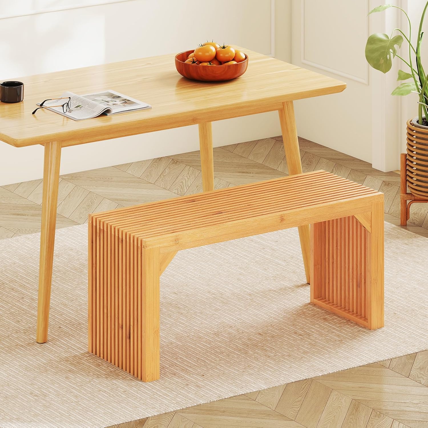 Giantex 36" Bamboo Dining Bench, 660Lbs Capacity, 2-Person Kitchen Table Bench for Living Room, Bedroom, Bathroom, Entryway Hallway, Front Door, End of Bed, Indoor Outdoor Use, 1 Pack