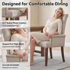 Farmhouse Upholstered Dining Chair Set of 2 with Arms & Nailhead Trim, Tufted Chenille Kitchen Chairs with Solid Wood Legs, Accent Chair for Dining Room, Living Room & Bedroom, Beige
