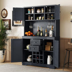 Merax 73.8" Kitchen Pantry Storage Cabinet, Freestanding Larder Cupboard, Kitchen Hutch Cabinet with Drawers Shelves and Cabinets, Buffet Cabinet Wine & Glass Racks for Dining Room, Living Room, Blue