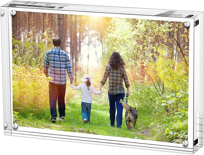 Boxalls 6x8 Inches Acrylic Picture Frame, Double Sided Clear Frameless Photo Frame with Magnetic Desktop Transparent