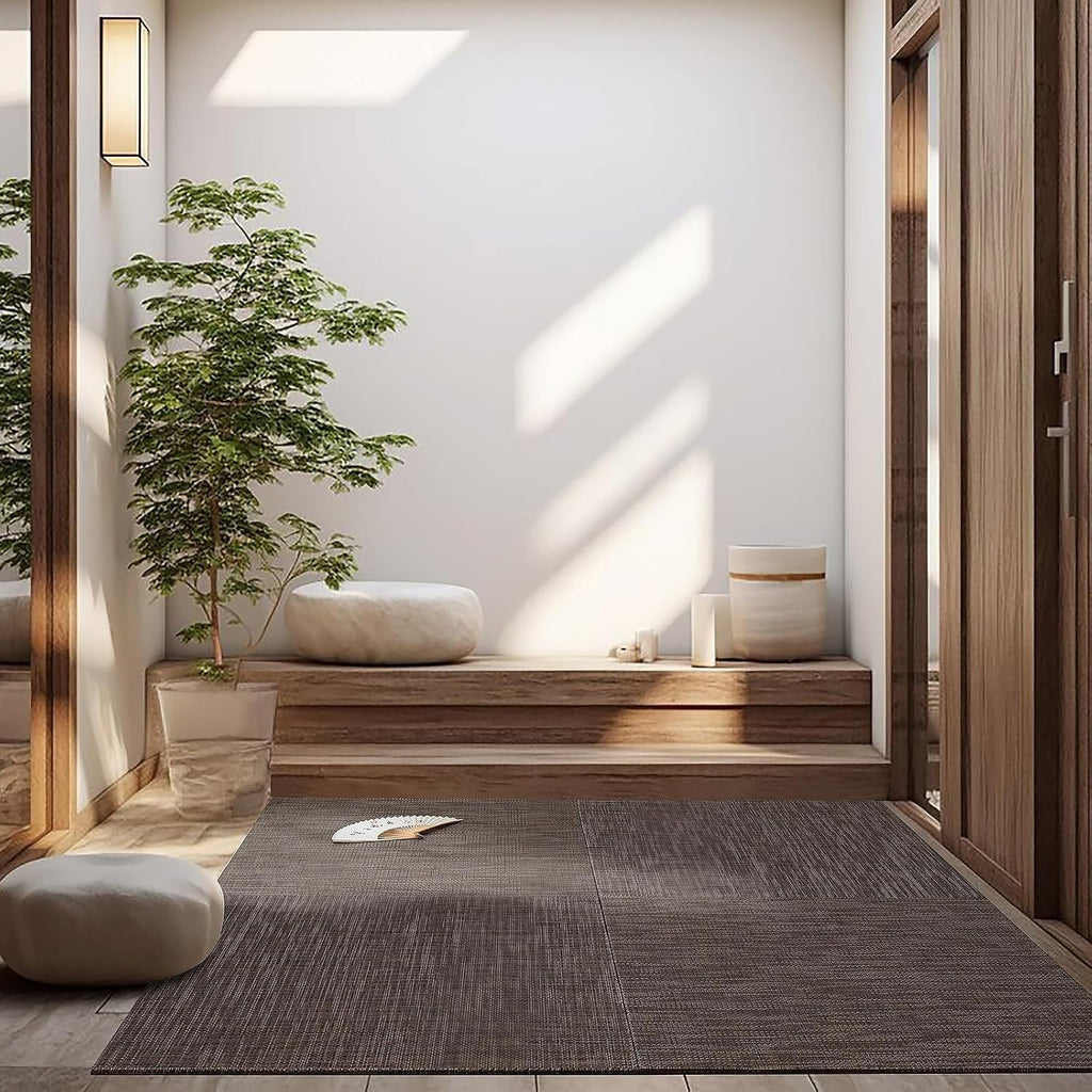 HAGiHARA PVC Tatami Mat, 4 Pieces Foldable Patchwork Floor Mats | Waterproof PVC Surface with Easy Cleaning and Foldable Design