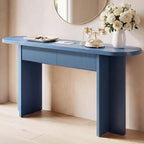 63" Fluted Entryway Console Table with 2 Drawers & Storage, Blue | Ribbed Accent Piece,Curved Edge,Hidden Catch-All,Dense MDF,Narrow Hallway,Behind Couch,Slim Profile,Solid Build,Foyer Accent