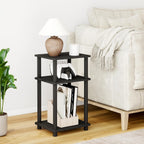 3-Tier Black End Tables Set of 2, Engineered Wood Small Side Tables with Storage Shelves, Small Nightstands for Bedroom, Living Room, Bathroom, Black