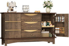 STO'SENSE Buffet Cabinet with Stroage, Large Sideboard Buffet Cabinet w/ 3 Drawers, Solid Wood Handle, Modern Coffee Bar Station w/ 2 Doors, Concealed Storage Shelves & Sliding Tray (Walnut)