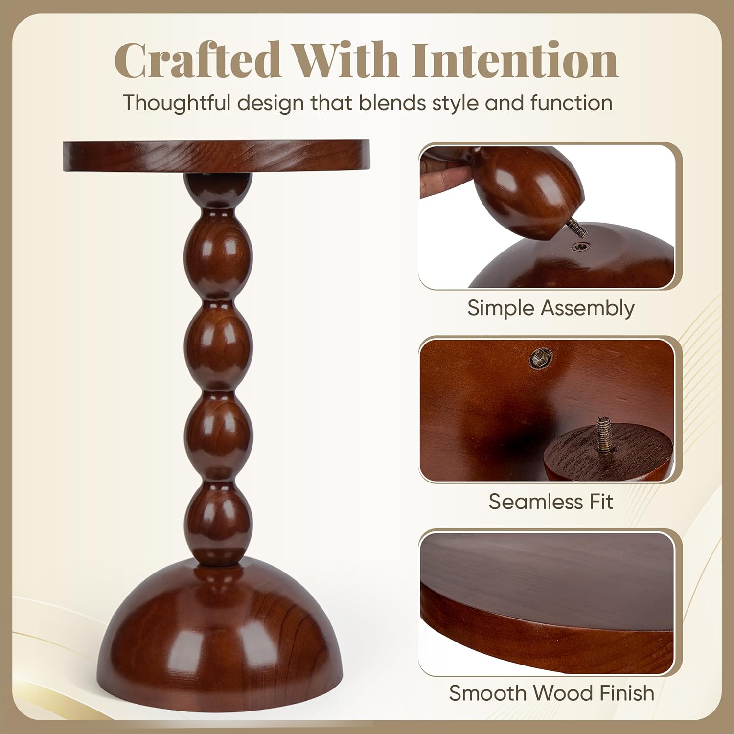 Wooden Side Table for Small Spaces, Drink Table, Mini Side Table, Little Tiny Drink Stand, Wooden Spindle, High Pedestal Table, Kitchen, Bar, Small Living Spaces, Dark Brown