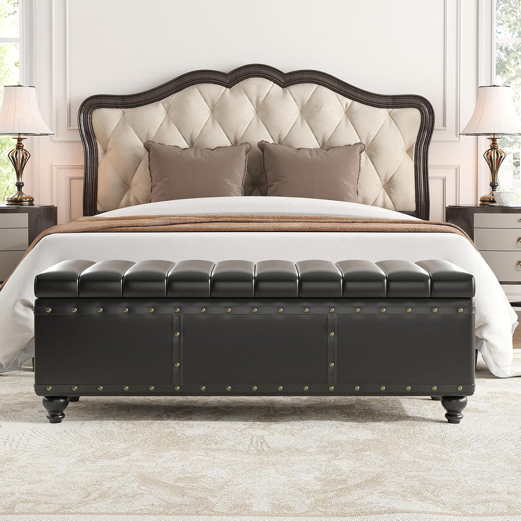 Maupvit Storage Ottoman Bench, Faux Leather Ottoman with Storage, Bench for Bedroom end of Bed, Upholstered Storage Benches for Living Room, Entryway, Hallway, Foot Rest, Black