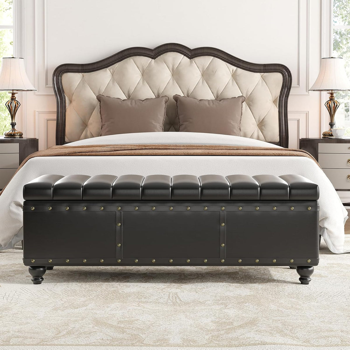 Maupvit Storage Ottoman Bench, Faux Leather Ottoman with Storage, Bench for Bedroom end of Bed, Upholstered Storage Benches for Living Room, Entryway, Hallway, Foot Rest, Black