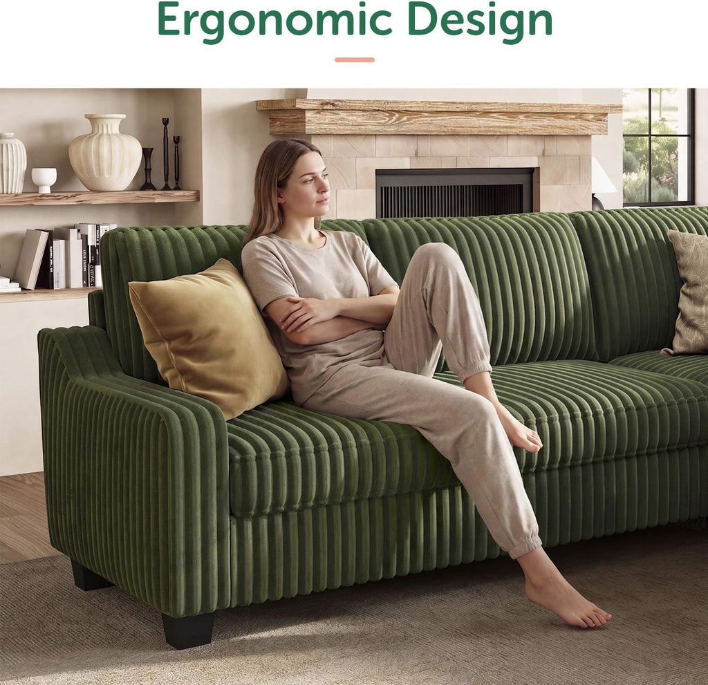 HONBAY Corduroy Convertible Sectional Sofa L Shaped Corner Couch,Green | Compact Sofa,Reversible Sectional Couches for Living Room,Wide Corduroy Fabric,Easy to transport and install