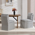 Kmax Slipcovered Dining Chairs Set of 4, Modern Upholstered Armless Kitchen Chair, Accent Single Sofa Chair for Diningroom Livingroom, Blue Stripe