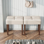 EOSVALO Leather Vanity Stool, 18.7 Inch Wide Rectangle Ottoman Bench for Makeup Room, Vanity Chair with Wood Legs for Piano Room, Bedroom,Living Room with Customizable (Cream)
