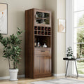 KEIKI 70.87" H Tall Kitchen Pantry Wine Bar Storage Cabinet with Countertop, Wine Rack, Glass Doors, Drawers, Wood Freestanding Hutch Food Pantries Cupboard for Coffee, Dining Living Room