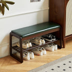 Shoe Rack Bench,2 Tier Wooden Entryway Bench,Solid Wood Shoe Bench with Cushion for Living Room Hallway Bedroom(Green, 39.4''L)