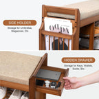 PETKABOO 31.5" Shoe Bench with Coat Rack Hidden Drawer and Side Holder, 2 Tier Entryway Bench with Storage 39.4 in, Bamboo Shoe Rack with Cushion for Entryway Hallway Living Room Bedroom