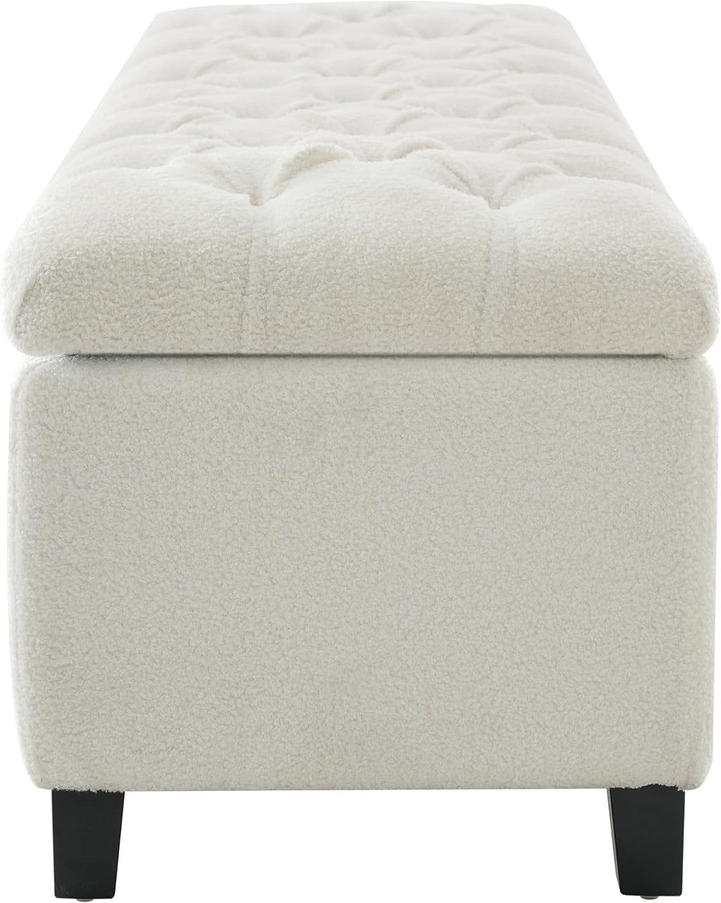 Storage Bench End of Bed, White Boucle Storage Ottoman Bench with Pressure Hinges, Foot Rest with Rubber Wood Legs, Button Tufted Ottoman with Storage for Living Room, Bedroom, Entry Ways & Window