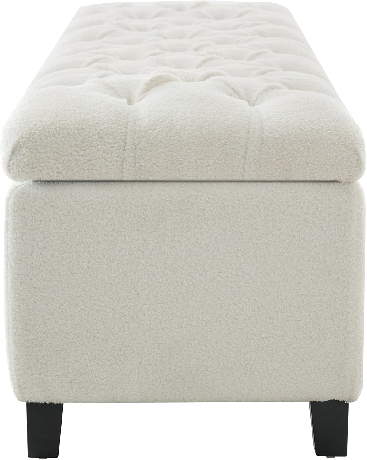 Storage Bench End of Bed, White Boucle Storage Ottoman Bench with Pressure Hinges, Foot Rest with Rubber Wood Legs, Button Tufted Ottoman with Storage for Living Room, Bedroom, Entry Ways & Window
