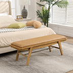 51'' Entryway Bench Leather Upholstered Shoe Benches Farmhouse Dining Table Benches for for Hallway Living Room Bedroom End of Bed, Brown
