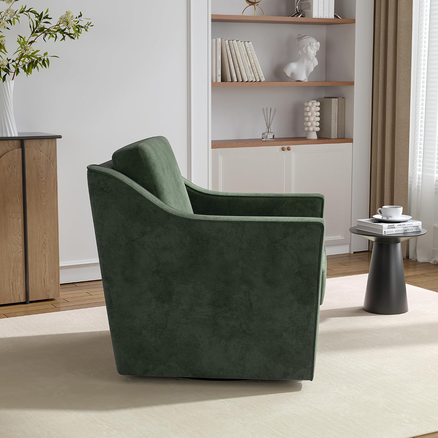 Swivel Accent Chairs Set of 2, 360° Swivel Armchairs with Deep Seat, Green | Soft Chenille | Ergonomic Supports Lumbar | Metal Swivel Base | Deep Padded Seat for Reading & Relaxing, Living room