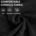 57.5" Oversized Chenille Chair with Movable Ottoman, Black Deep Seat Comfy Upholstered Chaise Lounge Reading Accent Armchair with Side Pocket, Single Sleeper Sofa for Living Room Bedroom Small Space