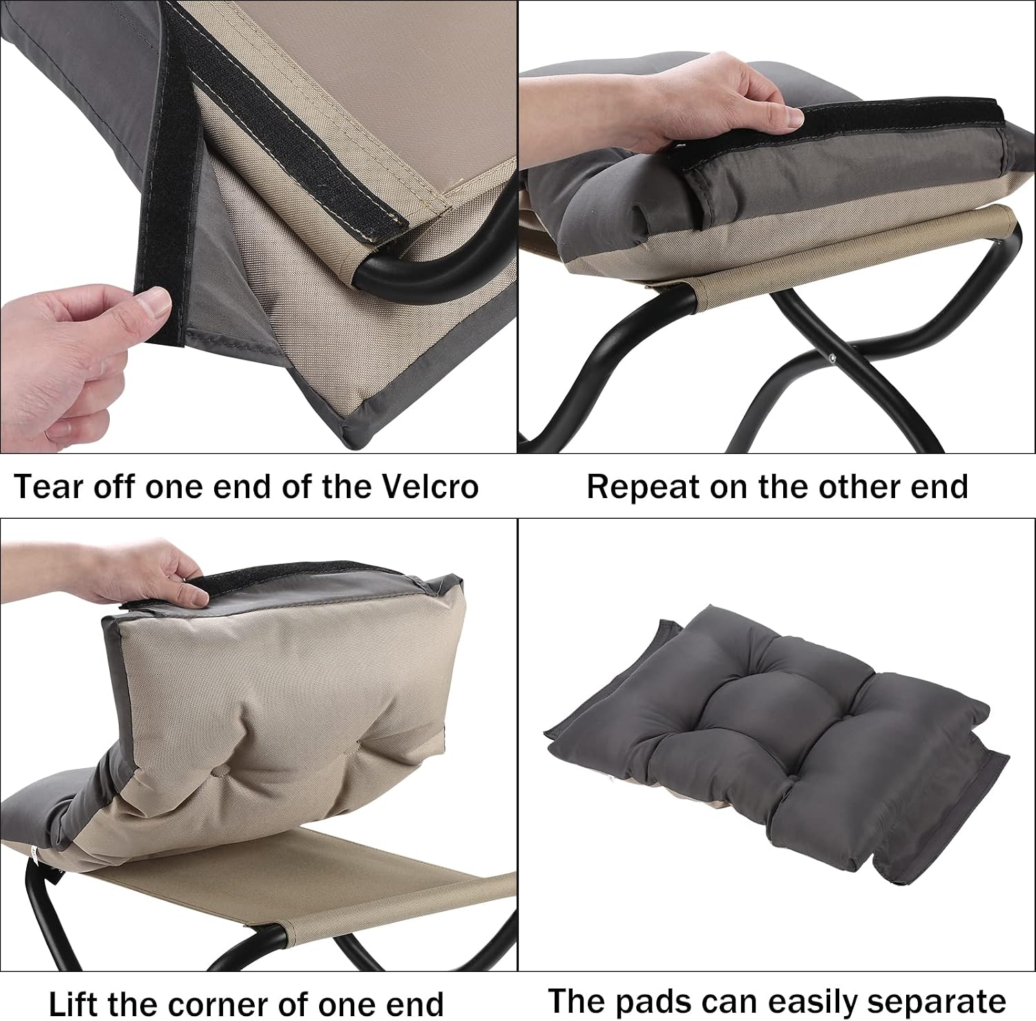15" Upholstered Folding Foot Rest Stool with Foldable Metal Frame Dark Grey