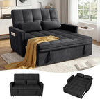 54'' Sleeper Sofa Bed, Convertible Pull Out Couch Futon for for Living Room,Apartment (Black, Loveseat) Side Pockets, Velvet Fabric, Adjustable Backrest, Pull-Out Bed, Easy Assembly