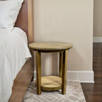 Carolina Chair & Table Haven 20" Round Accent Table with Handwoven 1 Cane Shelf Vintage Blonde Acacia Finish Wooden Side Table Compact Home Storage Furniture for Bedroom, Living Room, Dining Room