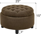 25'' Round Storage Ottoman with Reversible Tray Lid, Tufted Footrest Stool with Hidden Storage, Couch Side Table for Low Tea (Coffee)