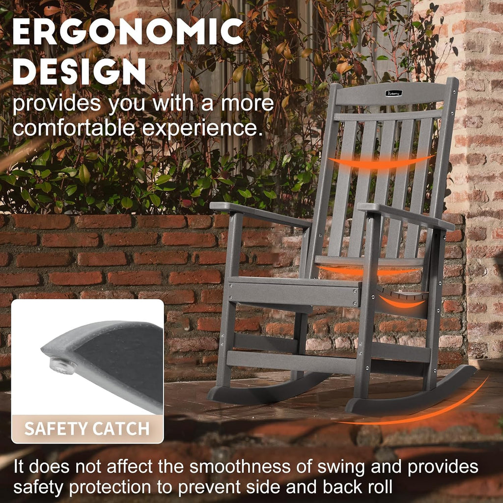 FUNBERRY Oversized Outdoor Rocking Chair, Poly Lumber Rocker, Patio Rockers | HDPE All Weather, High Back, No Rot or Rust or Crack, UV Fade Shield, Easy-Clean for Patio Garden Outside