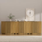 Brafab Buffet Cabinet, 110" Modern Farmhouse Accent Sideboard Cabinet with 8 Doors, Wood Fluted Credenza for Living Room and Kitchen, Natural Oak