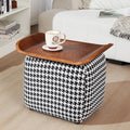 zyz 21 Inch Square Storage Ottoman Coffee Table, Modern Ottoman with Flip-Top Lidm, Solid Wood Panel, Houndstooth Fabric Footstool, Accent Ottoman for Living Room, Bedroom, Corners, Entryways (Black)