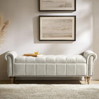 HULALA HOME Farmhouse Upholstered Storage Bench, End of Bed Bench with Vintage Button Tufted Design(Ivory)