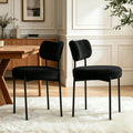 Boucle Dining Chair Set of 2, Mid Century Modern Upholstered Kitchen Chairs with Curved Backrest & Black Metal Legs, Round Dining Room Chairs, Black