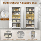UNICOLY 75" Tall Pantry Storage Cabinet with Doors and 4 Adjustable Shelves, Freestanding Cupboard for Kitchen, Dining Room, Living Room, Bathroom, White