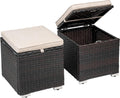 NUU GARDEN Outdoor 2 Piece Outdoor Patio Ottoman, All Weather Rattan Wicker Ottoman Seat, Outdoor Footstool Footrest Seat with Removable Cushion, for Patio, Backyard, Side Table, Black and Beige