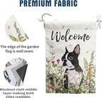 Spring Summer Garden Flag Floral Boston Terrier Yard Flag Flower Dog Garden Flags for Outside Small Outdoor Welcome Flags 12x18 Double Sided