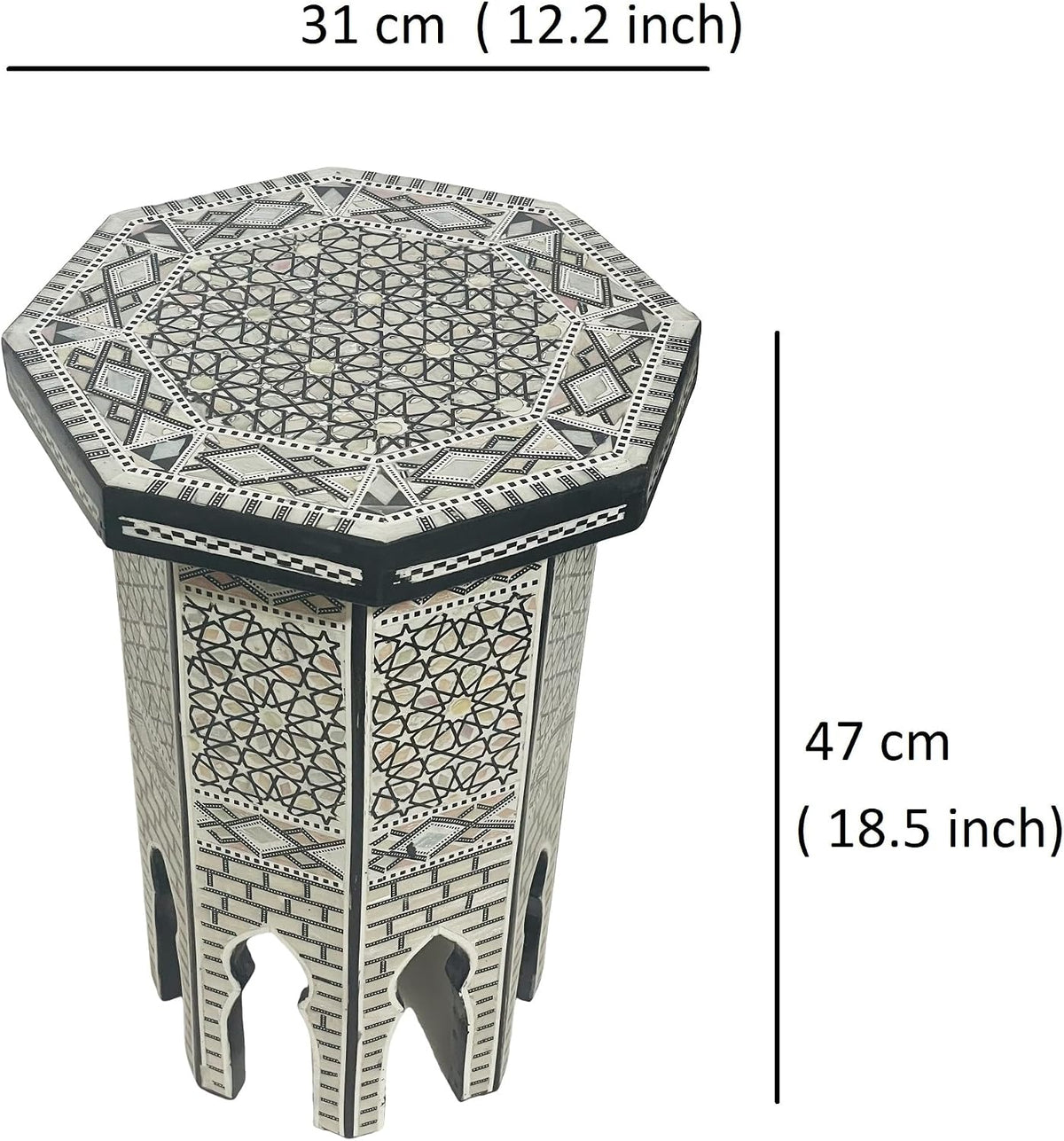 Morrocan Table Design Mother of Pearl Inlaid,Arabic Side Corner cofee Table for Living Room (Classic A)