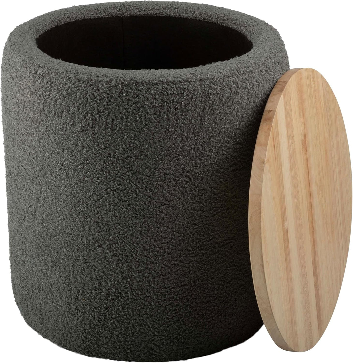 Storage Ottoman - Teddy Fabric Upholstered Ottoman with Wood Top for Living Room, Dorm, or Apartment - Ottomans with Storage by Lavish Home (Dark Gray)