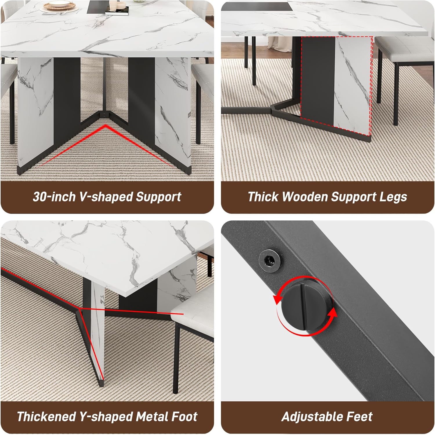 chartustriable Dining Table for 8-10 People,94" Large Modern Kitchen Table W/Built-in Table Runner Design,White&Black Industrial Rectangular Dinner Table,Waterproof Wood Table Sturdy Base,280lbs Load