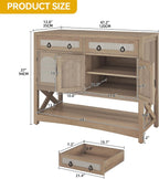 DWVO 47.2" Rattan Buffet Sideboard Cabinet with Storage, Farmhouse Coffee Bar Cabinet w/2 Drawers, 4-Doors Console Table with Adjustable Shelves for Kitchen, Dining Room, Living Room, Entryway (Oak)