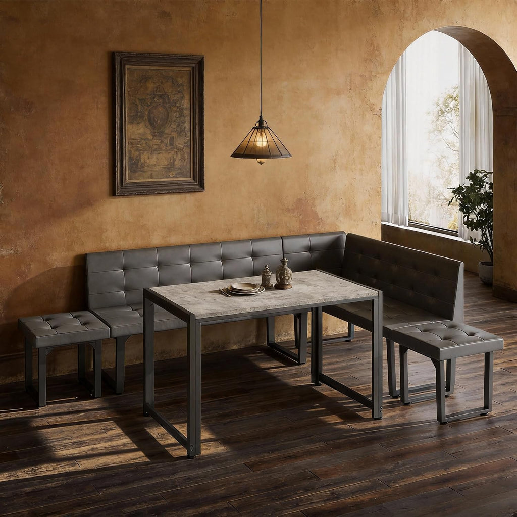 Brafab Corner Dining Table Set, 70 Inch Breakfast Nook Table Set with Upholstered Banquette, 5-Piece Corner Bench Dining Table Set, Grey