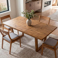55-71'' Extendable Dining Table for 4 6 8, Reclaimed Pine Wood Kitchen Table with U-Shaped Leg, Rectangular Dining Room Table for Kitchen, Home Office, Living Room, Space Saving, Brown