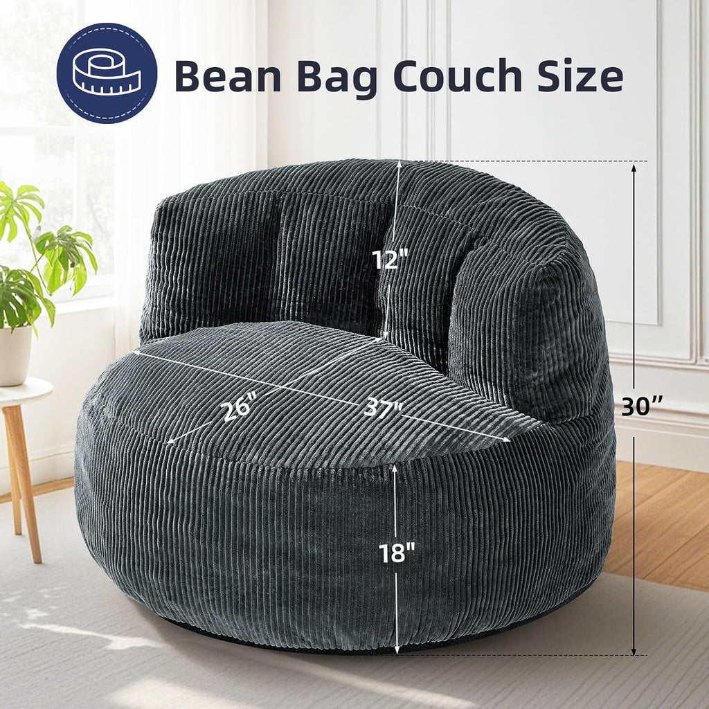 MASVIS Bean Bag Chair,3ft Memory Foam Bean Bag Chair for Adults Kids Teens,Soft Velvet Comfy Floor Chair with Supportive Backrest,Lazy Sofa Lounge Chair for Living Room Game Room,Portable Sofa,Grey