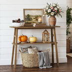 39.4" Solid Bamboo Entryway Console Table, Sofa Table Behind Couch, Narrow Bamboo Wood Entry Hallway Table with Storage Shelves for Living Room, Modern, Easy Assembly, Brown