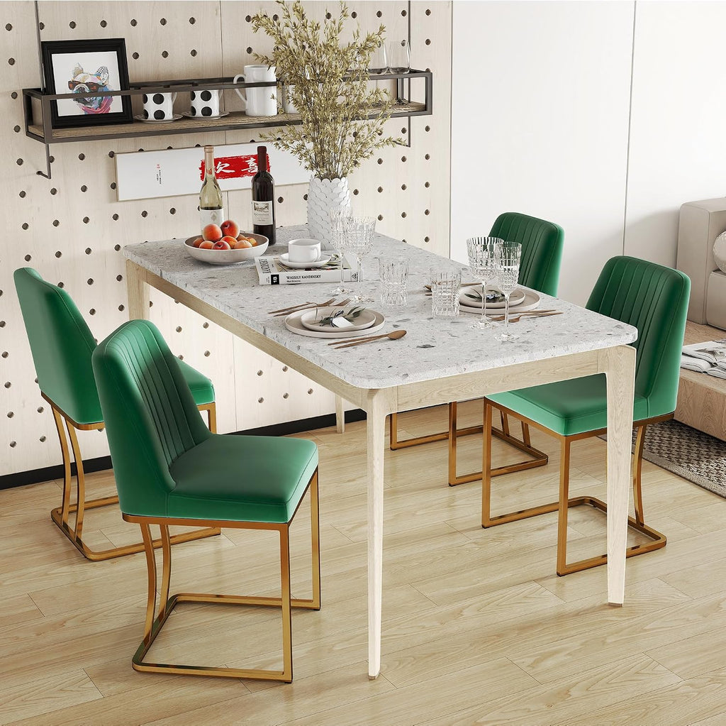 LSSBOUGHT Velvet Upholstered Dining Chairs Set of 2, Mid Century Modern Padded Chair with Gold Metal Frame for Restaurant,Dining Room,Kitchen (Green, 2PCS)