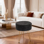DUMOS Vanity Stool, Velvet Vanity Chair for Makeup Room, Round Ottoman Foot Rest with Gold Metal Legs, Makeup Dressing Table Seat for Bedroom, Living Room, Entryway, Black