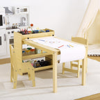 Kids Art Table with 2 Chairs, Toddler Craft Desk with Large Shelves Storage for Drawing & Writing, Activity Craft Table, with Paper Roller Wooden Furniture for Ages 2-10